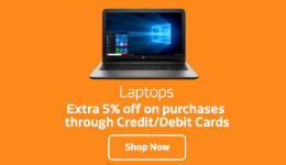 Laptops Extra 5% off All Credit/Debit Card Payments on Rs. 10000 & Upto Rs 1000 above at Flipkart